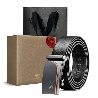 

Seven wolves belt mens business series suede leather upgrade lengthened 140CM automatic buckle belt 7A513131000-08LH black gift box black