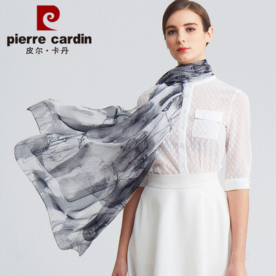 

Pierre Cardin silk scarf women 2019 spring&summer new silk long scarf high-grade scarf female scarf thin summer sunscreen seaside travel sunscreen gift E12TM5705 black gray