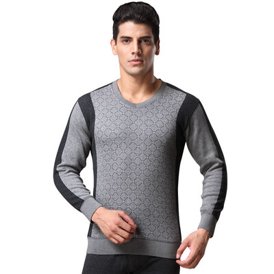 

Seven wolves mens thermal underwear set V-neck plus velvet thickening jacquard warm wool sweater models 98148 gray