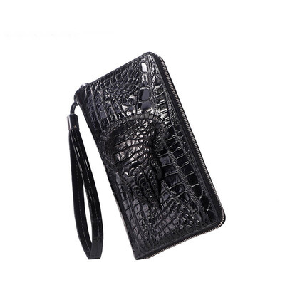 

SUWERER 2019 New cowhide men genuine leather bags Embossed Crocodile pattern Fashion luxury clutch bag big capacity men wallets