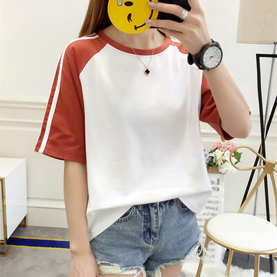 

JOY OF JOY Jingdong womens 2019 summer new t-shirt female tide Korean casual short-sleeved loose shirt simple T-shirt female JWTD191786 brick red code