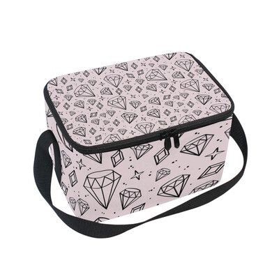 

ALAZA Insulated Lunch Box Pink Diamonds Lunch Bag for Men Women Portable Tote Bag Cooler Bag
