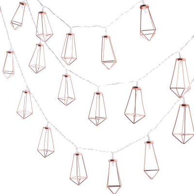 

UpperX 20 LED Rose Gold Geometric Fairy Lights - USB Powered Boho Metal Cage Bedroom String Lights for Wedding Party Decors