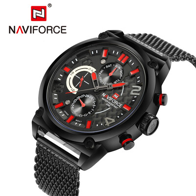 

NAVIFORCE NF9068M Male Quartz Watch 3ATM Calendar Stainless Steel Mesh Band Wristwatch