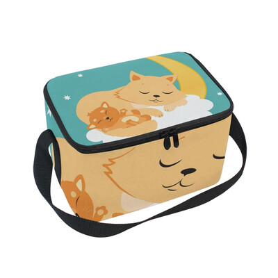 

ALAZA Lunch Box Insulated Lunch Bag Large Cooler Cute Cat And Kitten Sleeping On The Moon Tote Bag