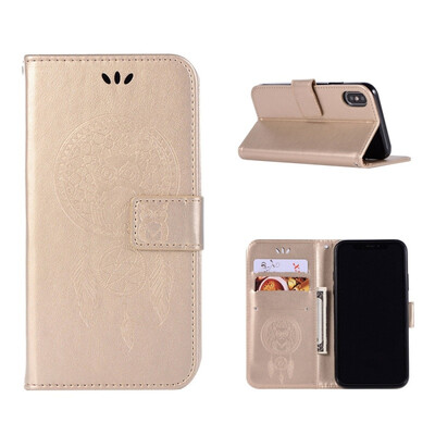 

MOONCASE Apple iPhone XS Max Windbell Owl Embossed Leather Case - Gold