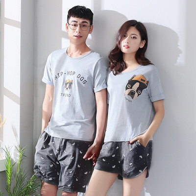

Bejirog summer short-sleeved cotton couple pajamas summer men&women home service suit nightdress Korean version of cute spring 4683 female models M