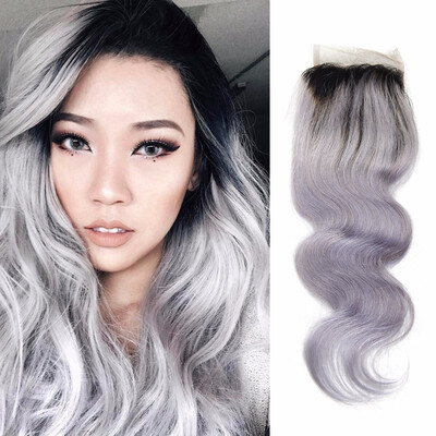 

Nami Hair 4x4 Ombre T1BGrey Lace Closure Brazilian Remy Hair Body Wave Free Part 100 Human Hair Closure