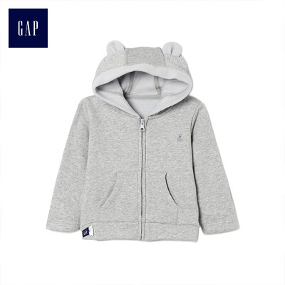 

GAP flagship store newborn basic hooded zipper long-sleeved sweater 400005 light gray ash 0-3M