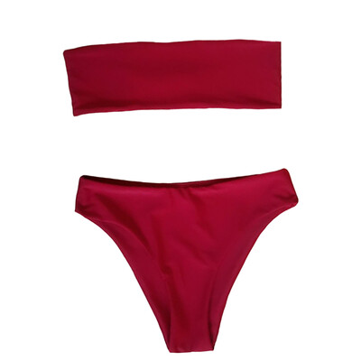 

Women High Waist Bikini Set Off Shoulder Push Up Padded Swimsuit Swimwear Solid Bathing Suit