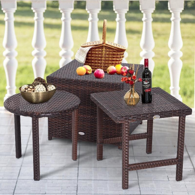 

3 Piece Rattan Wicker Outdoor Compact Stackable Patio Furniture Set