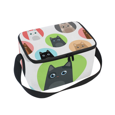

ALAZA Lunch Box Insulated Lunch Bag Large Cooler Flat Cat Face Tote Bag