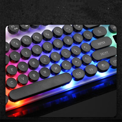 

Gaming Keyboard Retro Round Glowing Backlit 3-Color LED USB Wired Waterproof Colorful Gaming woking Keyboard mouse kits