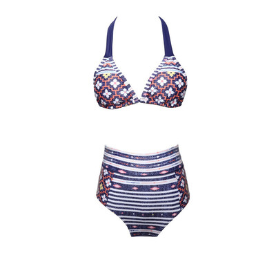 

Womens Sexy bikini high waist print split swimsuit