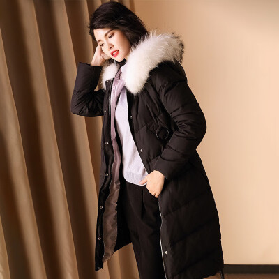 

Winter hooded down jacket for women 2018 a long over-the-knee warm fashionable jacket with a long fur collar