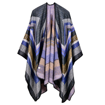 

Women Poncho Scarf Cardigan Sweater Geometrical Striped Warm Cape Shawl Long Scarves Pashmina Outwear