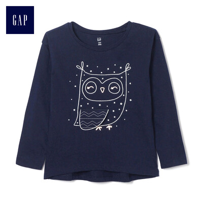 

GAP flagship store female young movable pattern long sleeve round neck T-shirt 356417 dark owl pattern 4YRS