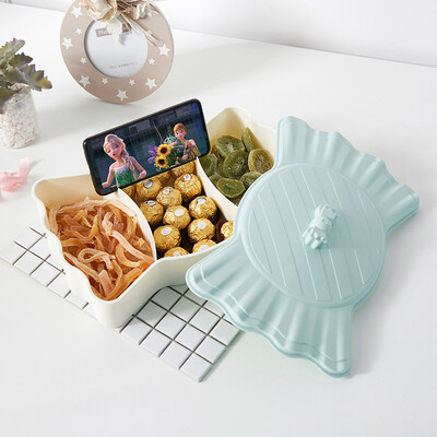 

Vilscijon Wei Jiangan fruit creative candy box home living room compartment with cover snacks melon storage box with mobile phone holder 2623 mint green