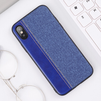 

Phone Case for Apple iPhone X Denim Cloth PU Leather Slicing Design Phone Case Back Cover Phone Shell
