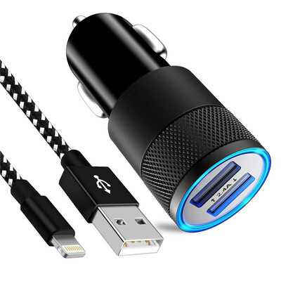 

Phone Car Charger 24W 48A Rapid Dual Port USB Car Charger Adapter with 3FT USB Phone Cable Charging Cord Compatible with Phone X