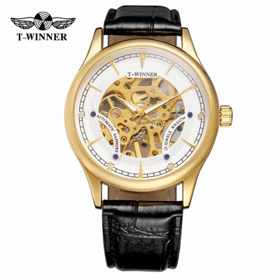 

WINNER A708 Men Watch Semi-Automatic Mechanical Watch Time Display Fashion Casual Leather Strap Luminous Hands Male Wristwatch Rel