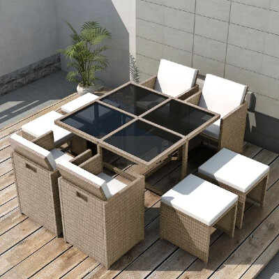 

Outdoor Dinning Set 21 Pieces GrayBeige Poly Rattan