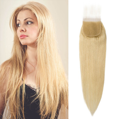 

Hair Straight 613 Blonde Hair Bundles With Lace Closure Free Part Honey Blonde Brazilian Virgin Hair Weave 7A Blonde Human Hair