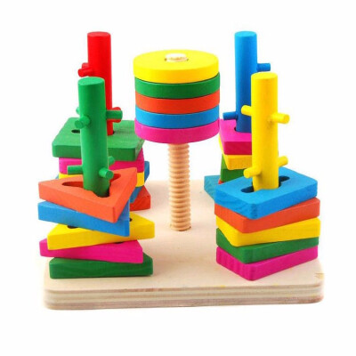 

Five column kit blocks combined toy geometry set column folding children cognitive color matching