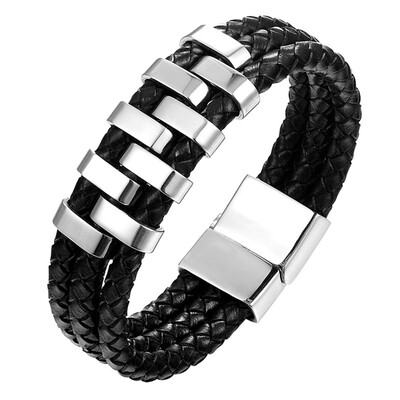 

Fashion Punk Rock Men Bracelet Titanium Stainless Steel Cuff Bracelet Braid Rope Wrist Chain Jewelry