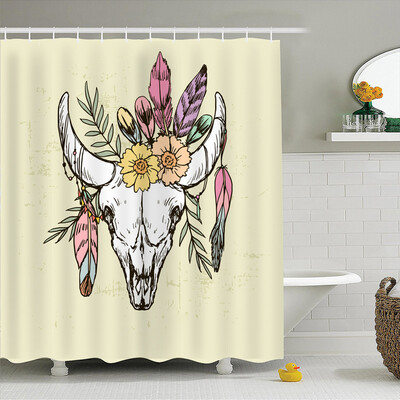 

Simulation 3D Ethnic Style Character Leaves Waterproof Shower Curtain Drapes of Bathroom Toilet with Hooks