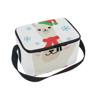 

ALAZA Lunch Box Insulated Lunch Bag Large Cooler Alpaca Wearing Santa Hat Tote Bag
