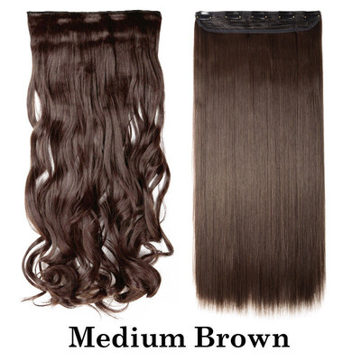 

Synthetic Fiber Clips in on Hair Extension 34 Full Head One Piece 5 Clips Long Silky Straight Curly Wavy