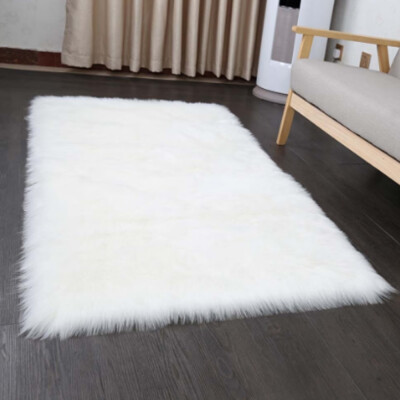 

Soft Shaggy White Plush Rectangle Decorative Rug Carpet Imitation Fur European Living Room Bedroom Balcony