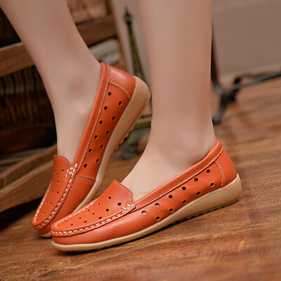 

Spring&summer leather flat bottom large size hollow womens shoes casual mother shoes non-slip nurse shoes white work pregnant women single shoes