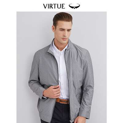 

Virtue rich casual plaid collar mens jacket 2019 spring new business simple zipper pocket mens jacket J601B12 gray plaid 50