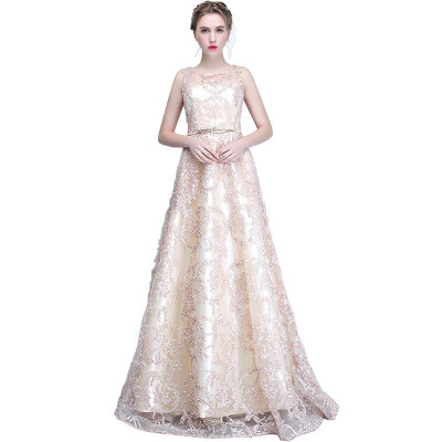 

2018 New Arrival Long Elegant Evening Dresses Sexy O-neck Illusion Luxury Embroidery Noble Banquet Party Prom Dress Robe De Soiree