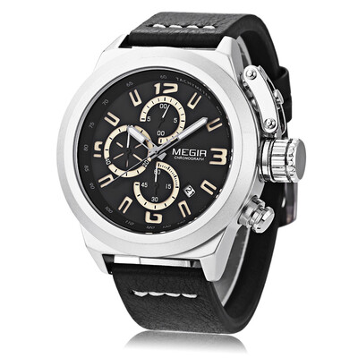 

MEGIR 2029 Men Quartz Watch Working Sub-dial Chronograph Date Display Wristwatch