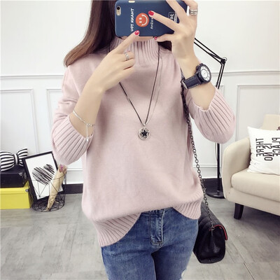

The new Korean version of autumnwinter 2018 half-high neck pullover womens loose pure color short style leggings knitted sweater