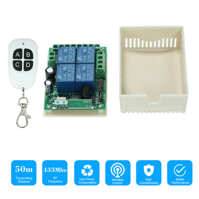 

433Mhz DC 12V 4CH Universal Relay Wireless RF Remote Control Switch Receiver Module&5PCS 4 Key RF 433 Mhz Transmitter Fixed Co