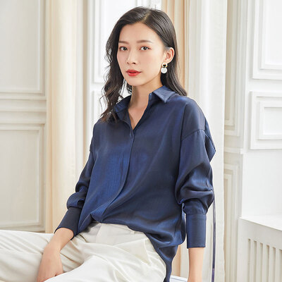 

Marc Rebecca workplace simple V-neck versatile solid color shirt womens shirt 92009T blue