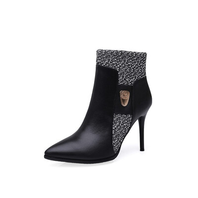 

Womens Leather Ankle Boots Thin Heels Pointy Toe Zipper Daily Wear Booties Martin boots
