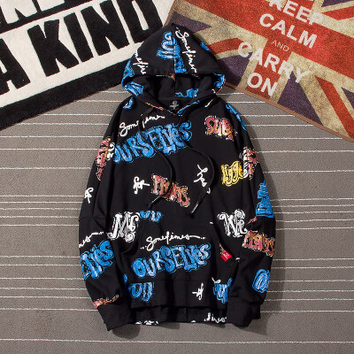 

American street hip-hop graffiti Hooded Sweater men women ins super fire couple wear sleeve batcoat