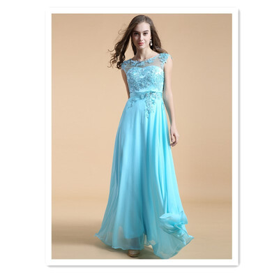 

2018 new light blue banquet evening dress was thin student performance host autumn&winter dress temperament long skirt female