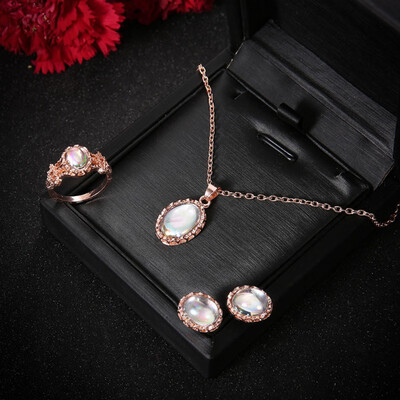 

Fashion Jewerly for Women Rose Gold Plated Luxury Simple zircon Jewerly Set Necklace Earrings Ring