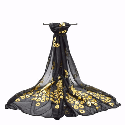 

Gold Floral Printed Silk Lightweight Gauze Scarf for Women