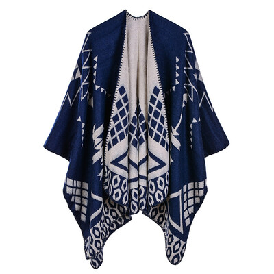 

Vintage Women Autumn Winter Poncho Geometric Print Indian Warm Square Scarf Pashmina Shawl Cape