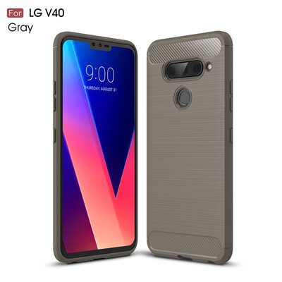 

Goowiiz Phone Case For LG V40 Fashion Slim Carbon Fiber TPU Soft Silicone Prevent falling