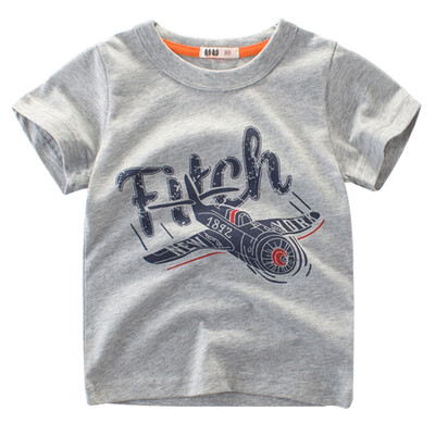 

Boy Short Sleeve Cotton T-Shirt Round Neck Tops Summer Kids Clothes Cartoon Airplane Printing Shirt Tee Grey 140