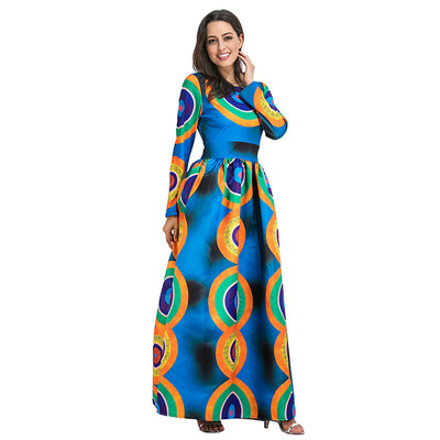 

PREISEI Autumn Women Sweet Print Loose Dresses O-Neck Long Sleeve Empire Waist Floor-Length Dress PR10212