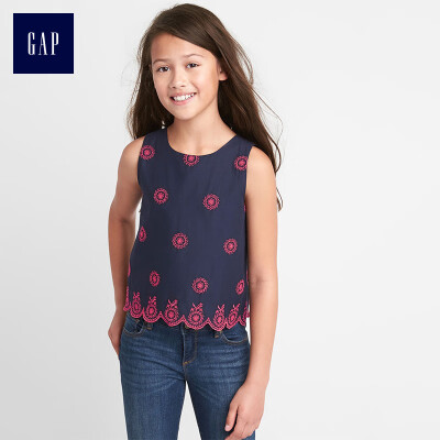 

GAP flagship store childrens clothing girls big children summer fashion scallop embroidered vest 229636 navy blue 150cm